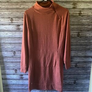 Title Nine Women's Long-Sleeved Dress Size M Rust Pocket Logo Zipper Detail